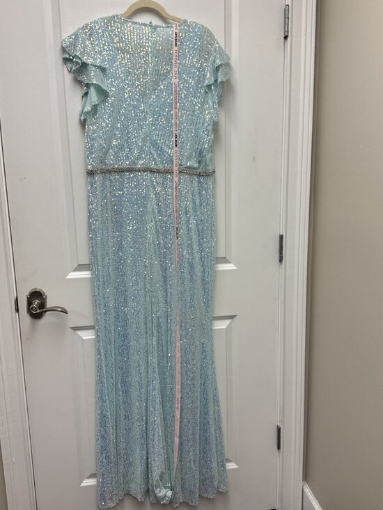 Mac Duggal Size 14 Blue 26942 Sequin Rhinestone Gown Dress Cocktail Formal Prom